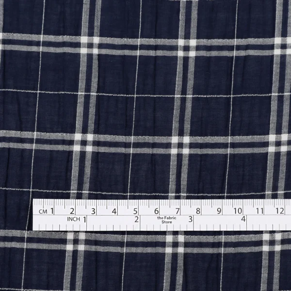 Check Crinkle Cotton Muslin - Navy - Image 4