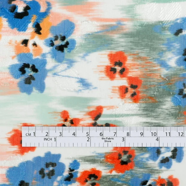 Pansy Patch Poly Devore - Blue / Orange - Image 4