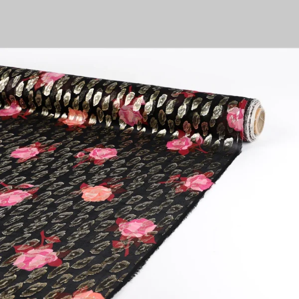 Metallic Leopard Spot Rose Silk - Black / Gold - Image 3