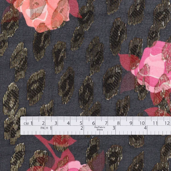 Metallic Leopard Spot Rose Silk - Black / Gold - Image 4